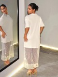 Solid Color Mesh Patchwork Maxi Dress GHYX-TXY5507