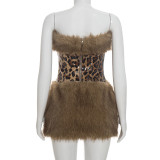 Fur Patchwork Leopard Sequin Mini Dress GDSF-D26DS271