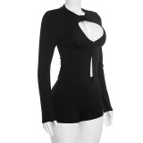 Long Sleeve Hollow Out Two Piece Shorts Set  MXBF-J26ST360