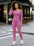 Solid Color Long Sleeve Yoga Two Piece Pants Set CM-60820