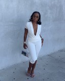 Deep V Neck Short Sleeve Two Piece Pants Set GTYZ-7621