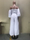 Solid Color Tie Up Wide Leg Two Piece Pants Set OD-8783