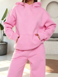 Solid Color Long Sleeve Hooded Two Piece Pants Set MIL-L407