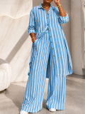 Plus Size Stripe Long Sleeve Two Piece Pants Set HNIF-DJP007