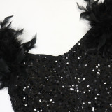 Feather Patchwork Sequin Split Maxi Dress CYA-902502