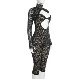 Lace Patchwork Long Sleeve Seventh Jumpsuit MXBF-D26JP337