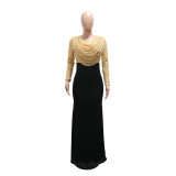 Contrast Color Long Sleeve Sequin Maxi Dress CYA-902515