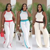 Contrast Color Sleeveless Vest Two Piece Pants Set GTYZ-7627