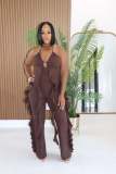 Halterneck Deep V Neck Ruffles Jumpsuit GTYZ-7626