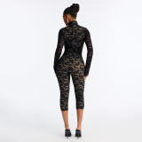 Lace Patchwork Long Sleeve Seventh Jumpsuit MXBF-D26JP337
