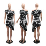 Slash Shoulder Short Sleeve Irregular Dress CYA-902341