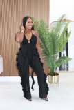 Halterneck Deep V Neck Ruffles Jumpsuit GTYZ-7626