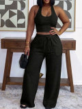 Solid Color Sleeveless Casual Two Piece Pants Set HNIF-YF303