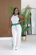 Contrast Color Sleeveless Vest Two Piece Pants Set GTYZ-7627