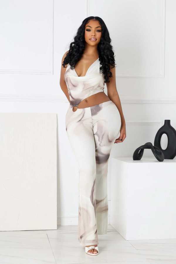 Tie Dye Ink Wash Printed Two Piece Pants Set GTYZ-7622