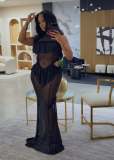 Ruffles Sleeveless Mesh See Through Maxi Dress GTYZ-7620
