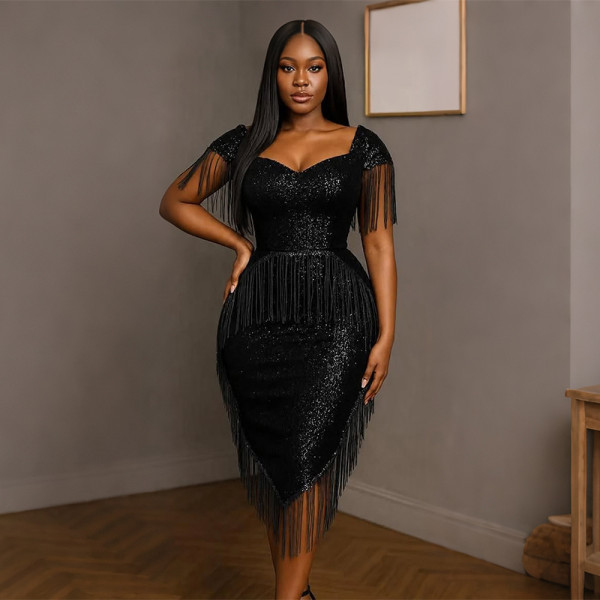Irregular Tassel Sequin Midi Dress CYA-902483
