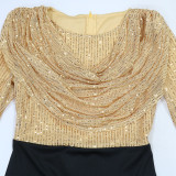 Contrast Color Long Sleeve Sequin Maxi Dress CYA-902515