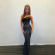 Solid Color Hot Drill Off Shoulder Maxi Dress CYA-902491