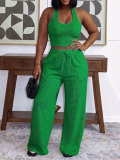 Solid Color Sleeveless Casual Two Piece Pants Set HNIF-YF303