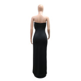Solid Color Hot Drill Off Shoulder Maxi Dress CYA-902491