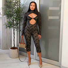 Lace Patchwork Long Sleeve Seventh Jumpsuit MXBF-D26JP337