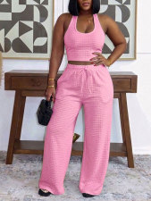 Solid Color Sleeveless Casual Two Piece Pants Set HNIF-YF303