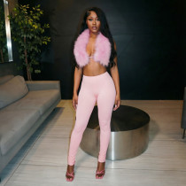 Halterneck Fur Backless Two Piece Pants Set MXBF-J26ST383