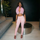 Halterneck Fur Backless Two Piece Pants Set MXBF-J26ST383