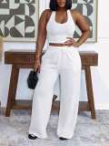 Solid Color Sleeveless Casual Two Piece Pants Set HNIF-YF303