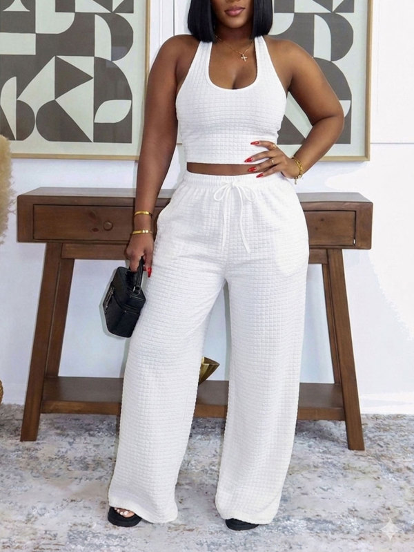 Solid Color Sleeveless Casual Two Piece Pants Set HNIF-YF303