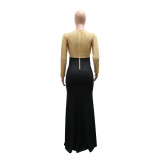 Contrast Color Long Sleeve Sequin Maxi Dress CYA-902515