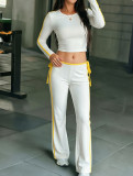 Stripe Patchwork Long Sleeve Pants Sport Suit YWXS-K26L2940