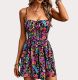 Flower Printed Backless Sling Mini Dress SHD-8522