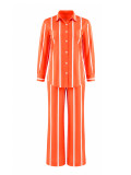 Stripe Long Sleeve Shirt Pants 2 Piece Set HNIF-TK085