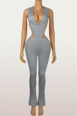 Deep V Neck Sleeveless BodySuit Two Piece Pants Set  YWXS-K25L916