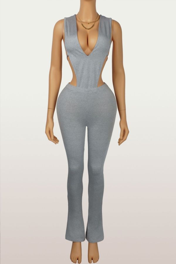 Deep V Neck Sleeveless BodySuit Two Piece Pants Set  YWXS-K25L916
