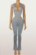 Deep V Neck Sleeveless BodySuit Two Piece Pants Set  YWXS-K25L916