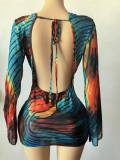 Pre Order: About 7 work days shipping Printed Long Sleeve Mini Dress YUEM-202682