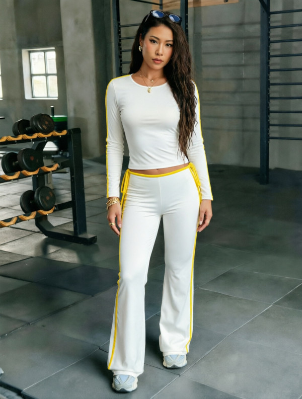 Stripe Patchwork Long Sleeve Pants Sport Suit YWXS-K26L2940
