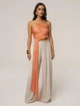 Solid Color Single Shoulder Ruched Top SHD-8129