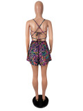 Flower Printed Backless Sling Mini Dress SHD-8522