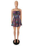 Flower Printed Backless Sling Mini Dress SHD-8522