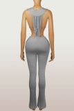 Deep V Neck Sleeveless BodySuit Two Piece Pants Set  YWXS-K25L916