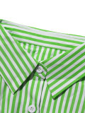Stripe Long Sleeve Shirt Two Piece Shorts Set HNIF-HX002