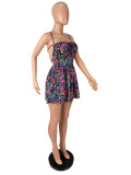 Flower Printed Backless Sling Mini Dress SHD-8522