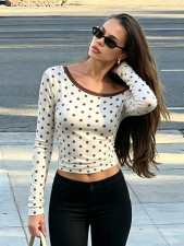 Long Sleeve Polka Dot Printed T Shirt YWXS-K26L2936