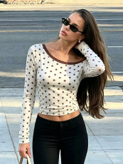 Long Sleeve Polka Dot Printed T Shirt YWXS-K26L2936