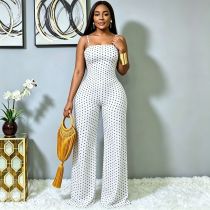 Polka Dot Printed Sling Wide Leg Jumpsuit SHD-8515