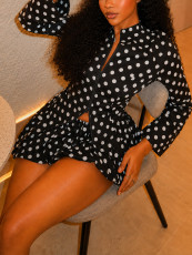 Polka Dot Printed Long Sleeve Two Piece Skirts Set HNIF-YF404